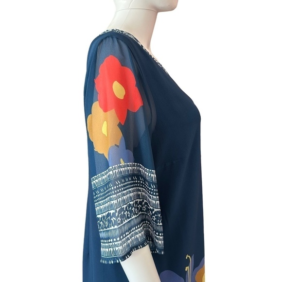 Soft Surroundings Dress Womens Size M Hibiscus Sheer lined Pockets Boho Coastal - Picture 3 of 15